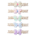 HASTHIP® 6 Diademas Para Bebé Niña Recién Nacida de Encaje Suave con Lazos Dorados Ajustables, Bandas Elásticas de Algodón Perfectas Para Fotos y Regalos