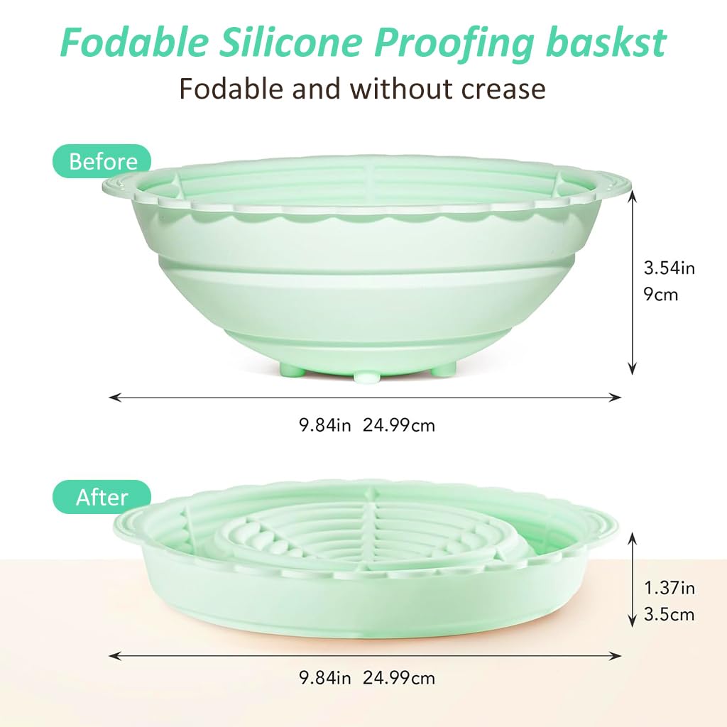 HASTHIP Silicone Bread Basket for Sourdough Proofing with 9.6 in Round Folding Design | 2 PCS Green