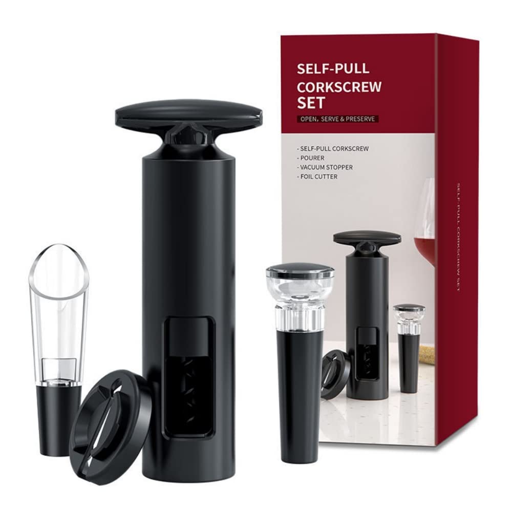 HASTHIP Wine Opener Set for Home and Parties with Ergonomic T Handle and 4PCS Accessories | Stainless Steel Corkscrew and Foil Cutter