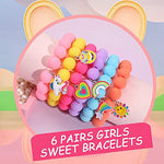 HASTHIP® 6 Pack Beads Bracelet for Girls, Cartoon Charm Best Friend Bracelet for Kids, Cute Candy Color Pendant Bracelets Set Gift
