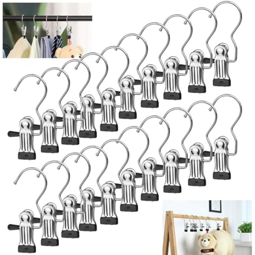 HASTHIP® ZIBUYU 20 Pack No-Trace Rubberized Cloth Clips with Hooks, Multi-Purpose Drying Clips for Towels, Socks, Baby & Adult Garments, Strong Plastic Laundry Pegs for Indoor & Outdoor Use