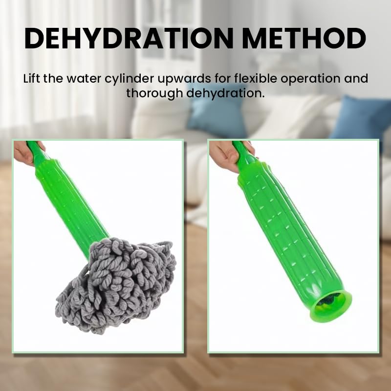 HASTHIP® Cloth Mop- Push-Pull Sleeve Wring Mop with 2 Spare Heads, Absorbent Bamboo Fiber Strip Cloth Mop, Wet Use Floor Mop for Deep Cleaning, Self-Wringing Mop for Wooden Floor, Tile Flooring