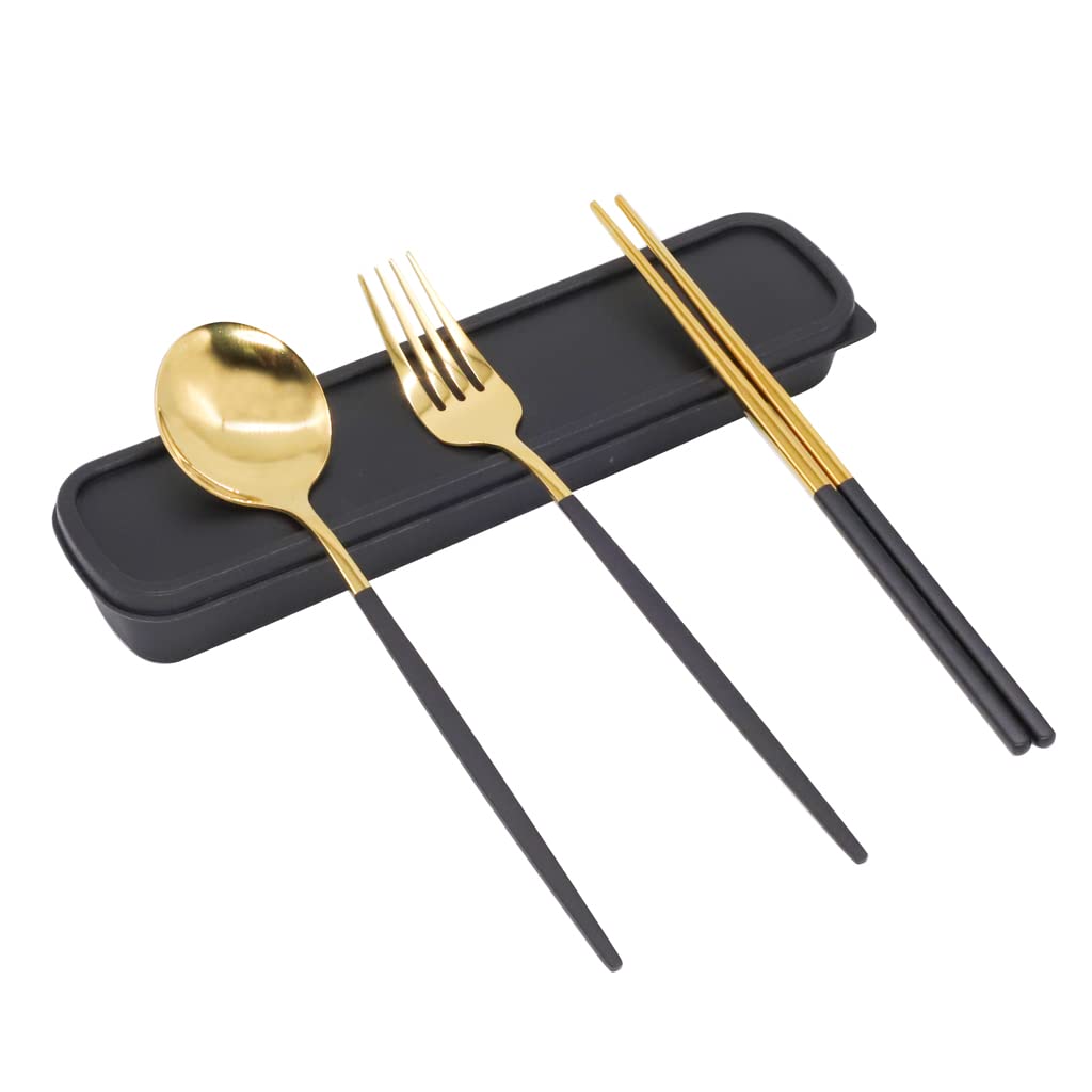 HASTHIP Cutlery Set for Dinner and Gifts featuring Ergonomic Handles | 3 Piece 410 Stainless Steel Black Gold Tableware