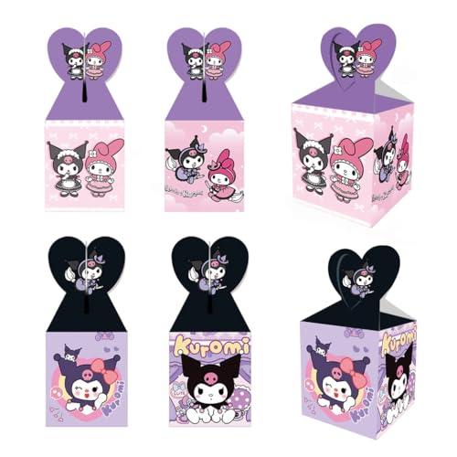 HASTHIP® 12Pcs DIY Paper Candy Bags Gift Bags Kuromi & Melody Kawaii Gift Packing Boxes with Pre-designed Folds Small Gift Packing Boxes with Handles Party Favor Birthday Party Supplies