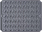 HASTHIP® Kitchen Silicone Dish Drying Mat, Large Silicone Counter Mat, Quick Dry Drain Pad with Wavy Grooves, Anti Slip Coffee Mat, Sink Draining Board Mat for Dish, Cup & Utensils, 40x30cm, Grey