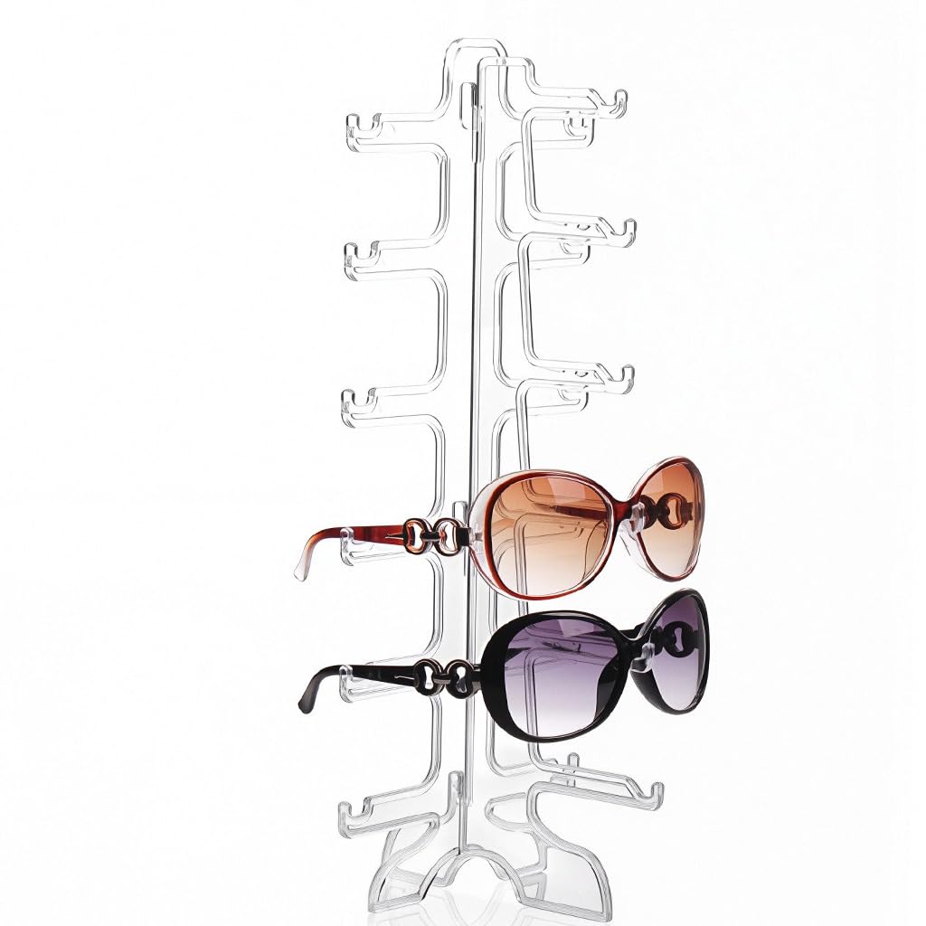 HASTHIP Glass Stand Sunglass Holder for Display and Storage with 6 Pair Capacity | Clear Organizer Rack