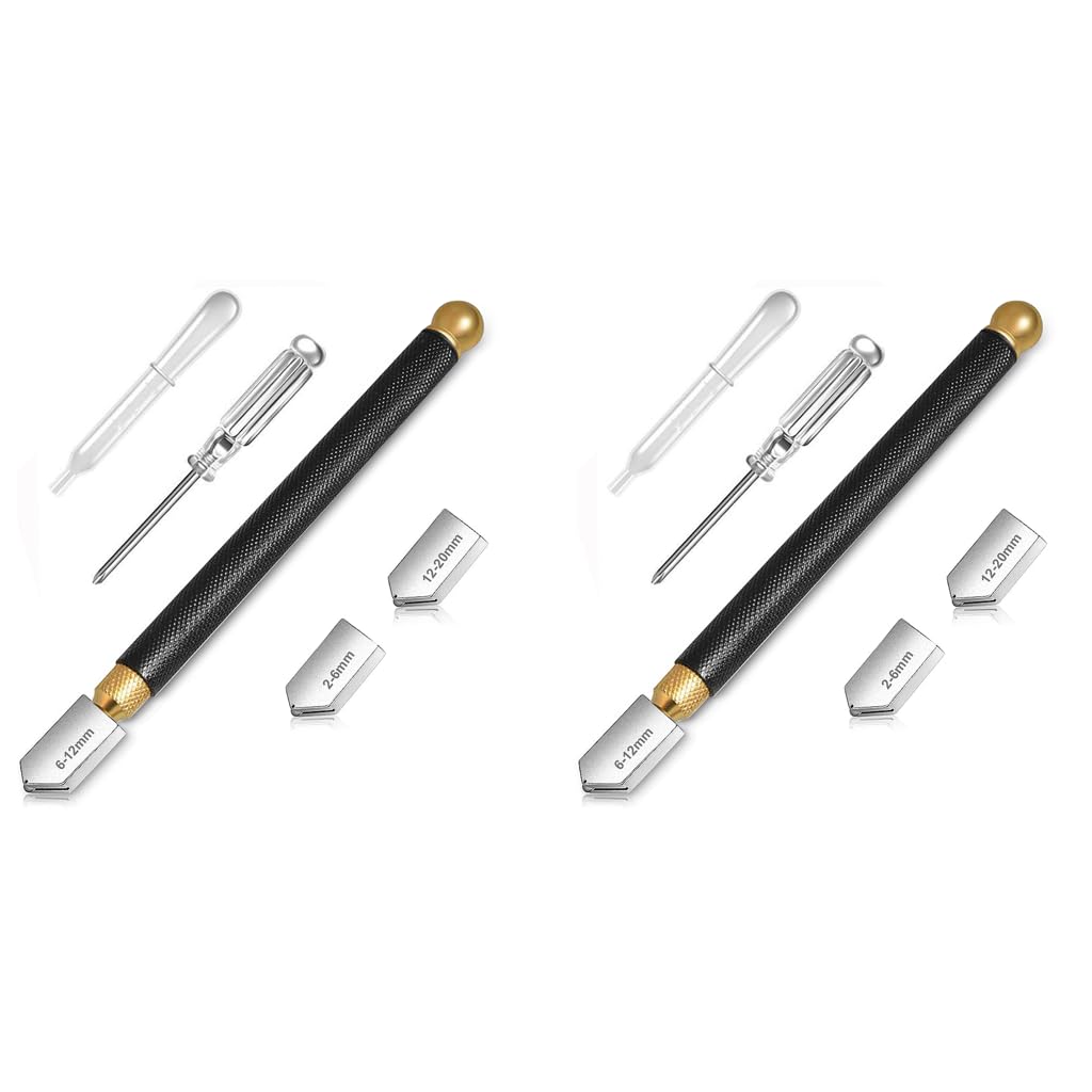 HASTHIP Glass Cutters for 2‑20 mm Glass with 3 Carbide Heads and Oil Dropper | 2PCS Set