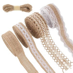 HASTHIP® 4 Rolls 13.12ft Jute Rope Burlap Ribbon Lace + 32.8ft Hemp Rope, Jute Rope for Craft Ribbons for Gift Wrapping, Event & Wedding Decorations, Gift Packing Materials Natural Fabric Roll Craft