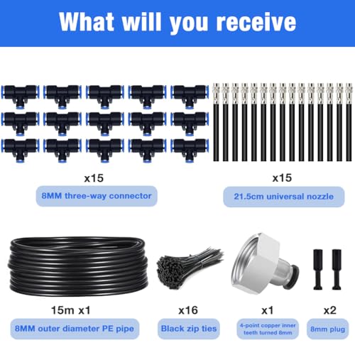 HASTHIP® Automatic Garden Watering System Slow Drip Irrigation Kit with Tee Connector Water Dripper for Plants with 15M Long Pipe Outdoor Lawn Equipment 3 PCS