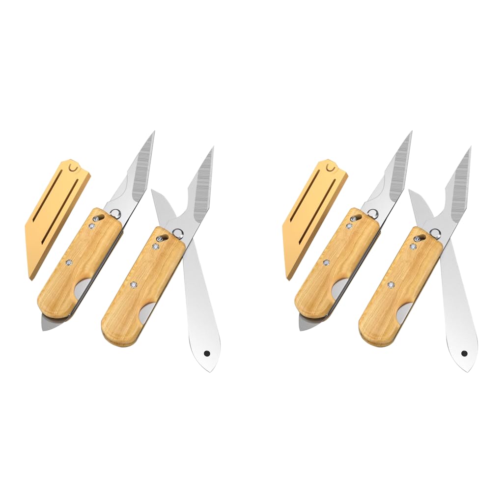 HASTHIP Grafting Cutter Tool 3 in 1 for Gardening with Wooden Handle and Rugged Steel | 2PCS