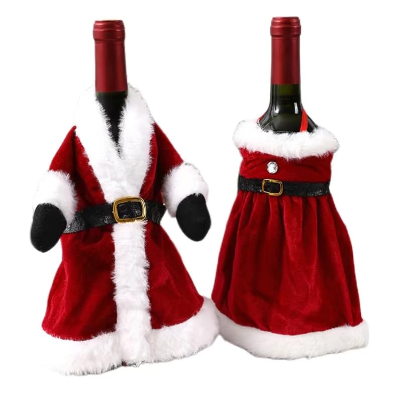 HASTHIP Wine Bottle Christmas Decorations for Festive Dining Table with 2 Dress Covers | Reusable Holiday Home Decor