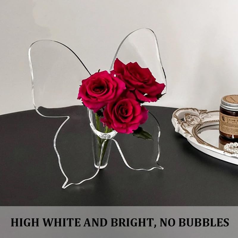 HASTHIP Clear Acrylic Butterfly Vase for Home and Office Decor | Hydroponic Flower Display