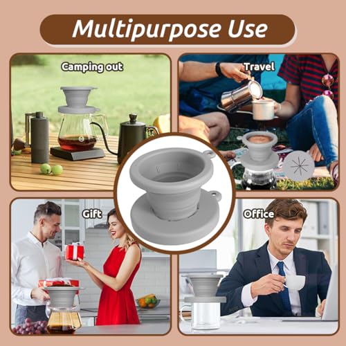 HASTHIP® Reusable Silicone Pour Over Coffee Dripper,Paperless Coffee Filter for Camping,Hiking Travel Home Office Dishwasher Safe Portable Maker with Carabiner