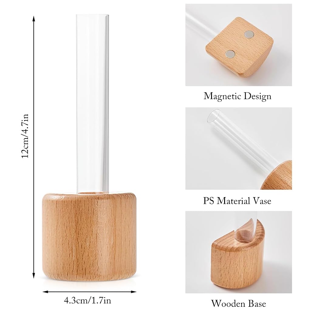 HASTHIP Fridge Magnet Hydroponics Tube for Home Decor with Magnetic Wooden Holder | Fresh Green Style