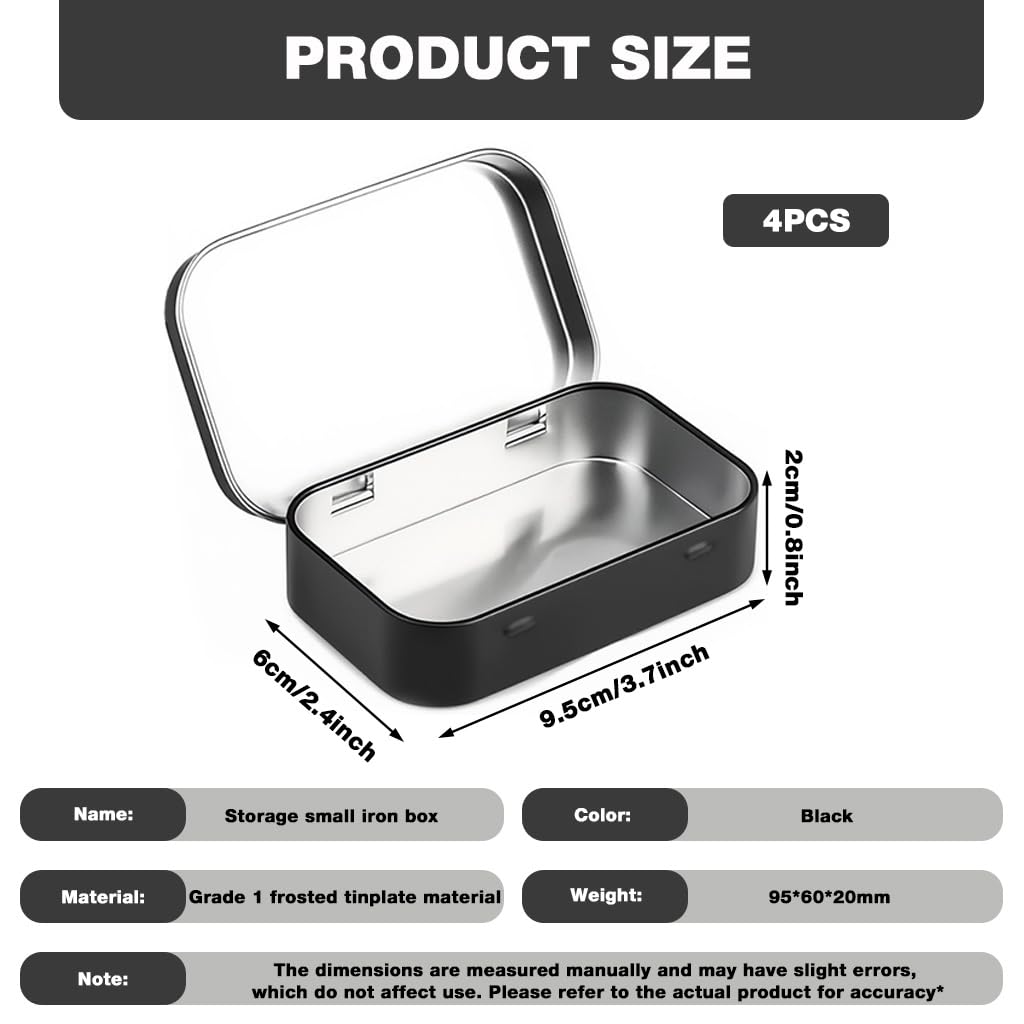 HASTHIP Small Metal Tin Boxes for Crafts and Travel featuring Secure Lids 9.5x6x2.2cm | Reusable Storage Containers
