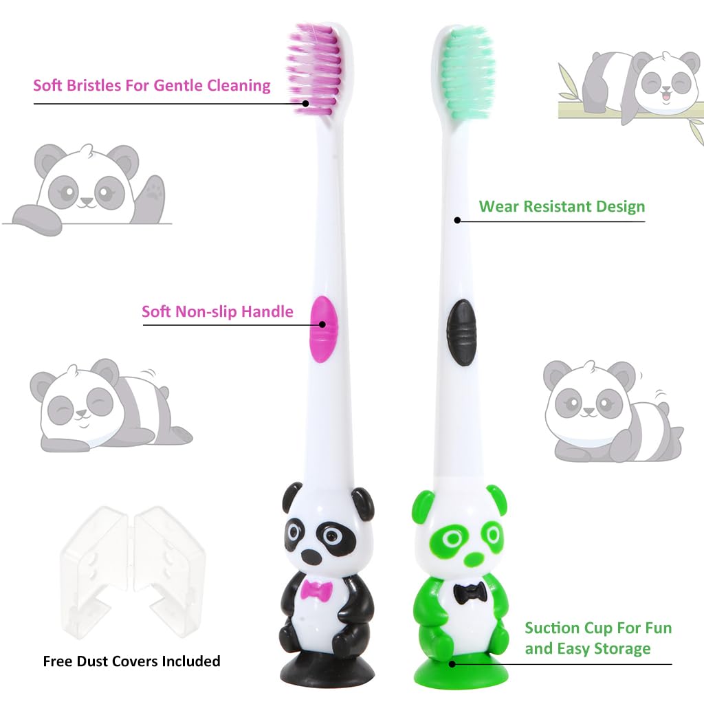 HASTHIP Kids Toothbrush Set for Ages 2‑6 with Ultra Soft Bristles and Panda Handle | 6pcs Suction Cup Design