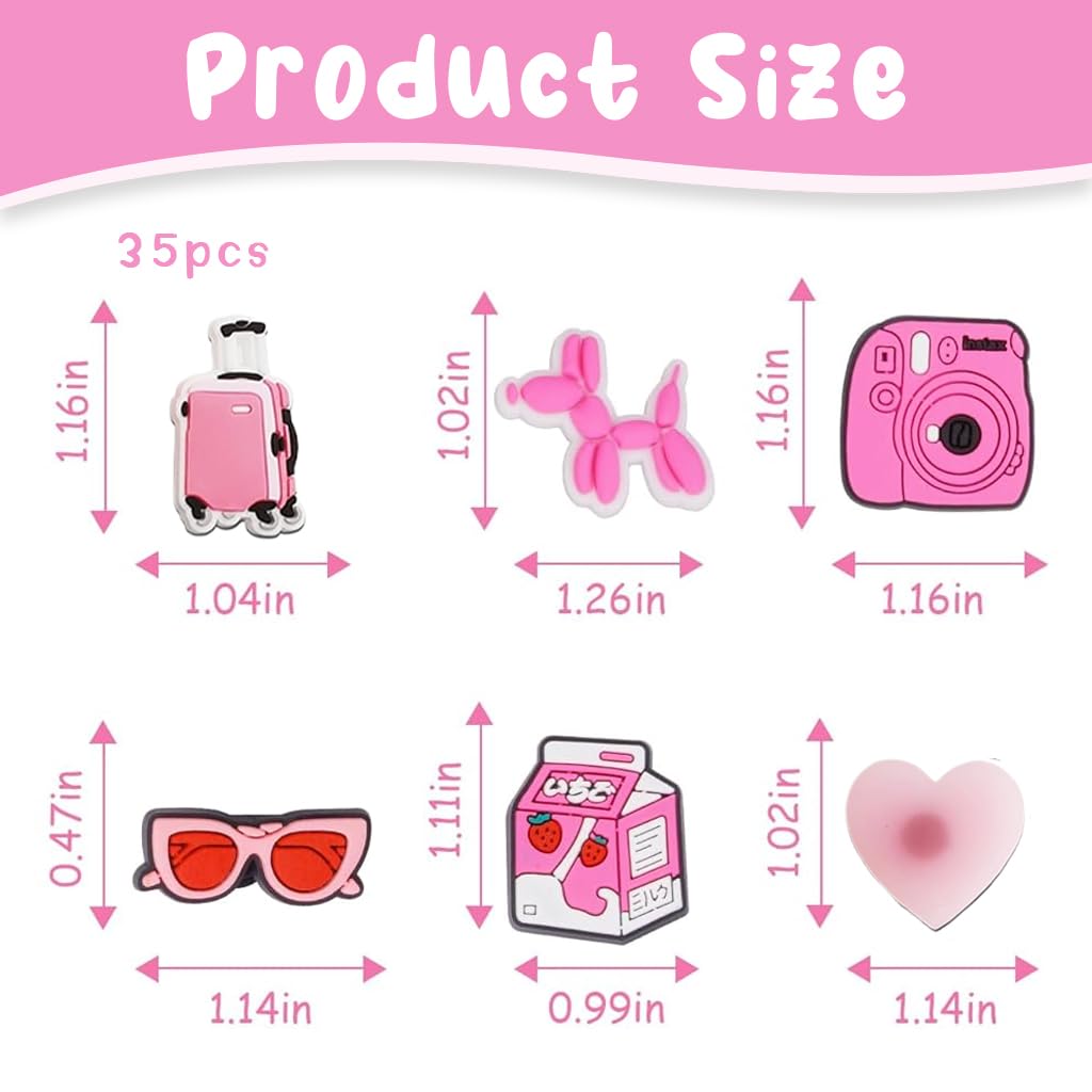 HASTHIP Shoe Decoration Charms for Clogs and Sandals featuring 35pcs Rubber Pink Set | Fun Accessories for Kids and Adults