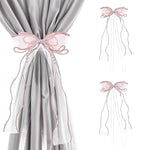 HASTHIP Curtain Tiebacks for Bedrooms with Pink Bows Pearls and Lace | 2 Pcs 31.5 in Set