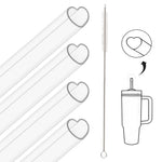 HASTHIP® 12 Inch Reusable Clear Plastic Heart Straws for Stanley Cup 40 oz & 30 oz, Cute Extra Long Eco Friendly Drinking Straw Set, Durable BPA-Free Tumbler Accessories with Cleaning Brushes