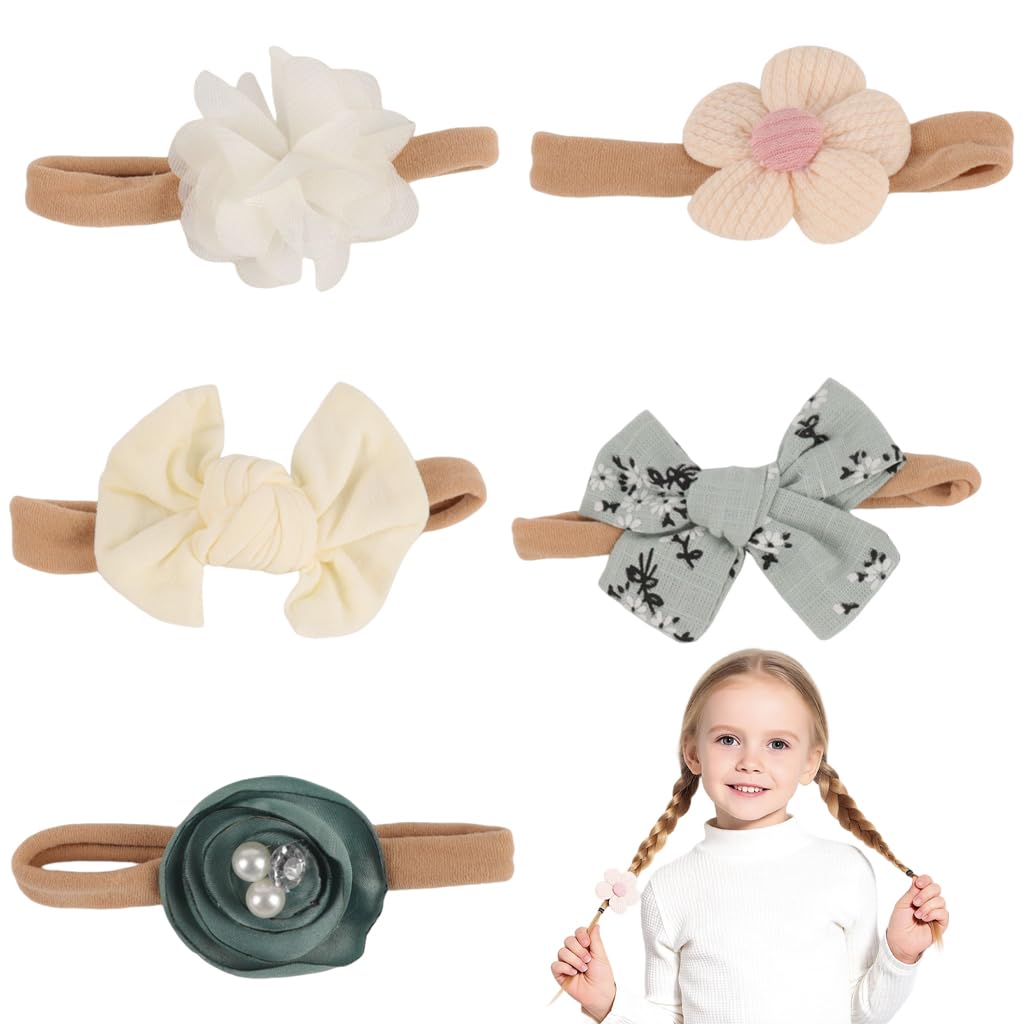 HASTHIP® Cintas para el Cabello de Bebé Niña,Diademas de Nailon Suave y Elástico con Lazo Encaje y Flor,Accesorios para Recién Nacidas Infantes Niñas Pequeñas – Verde