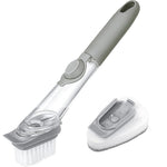 HASTHIP® Dish Cleaning Brush with Soap Dispenser, Kitchen Scrub Brush for Pots, Pans, Sinks, Dishes, Long Handle Non-Slip Grip, Heavy Duty Scrubber for Home Cleaning - Grey