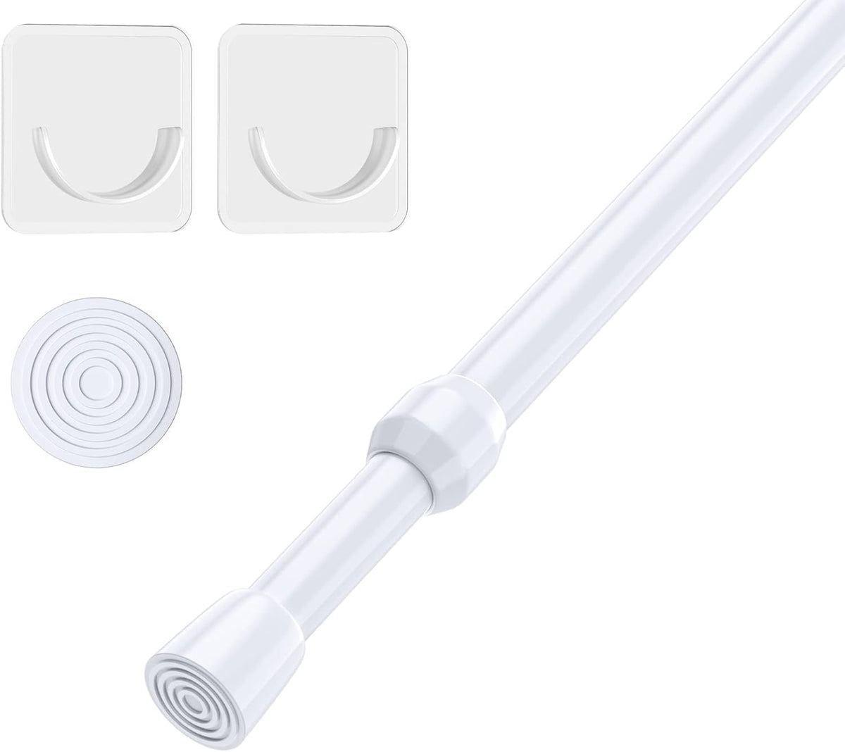 HASTHIP® 1Pack Retractable Curtain Rod with 2 Wall hook, Spring Tension Rod Short Curtian Rods No Drilling Expandable Spring Loaded Curtain Tension Rod Adjustable 32.6-59 inches, White