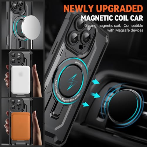 HASTHIP® for iPhone 15 Pro Max Case Compatible with MagSafe, 360° Rotatable Folding Stand with Ring Grip, Magnetic Shockproof TPU PC Protective Cover, Slim Anti-Scratch Clear Back