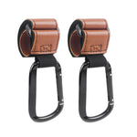 HASTHIP® 2 Pack Brown Leather Style Buggy Clips,Pram Hooks Pram Clips for Hook Your Shopping Bags Safely on Your Pushchair or Stroller Clips,Shopping Bag and Changing