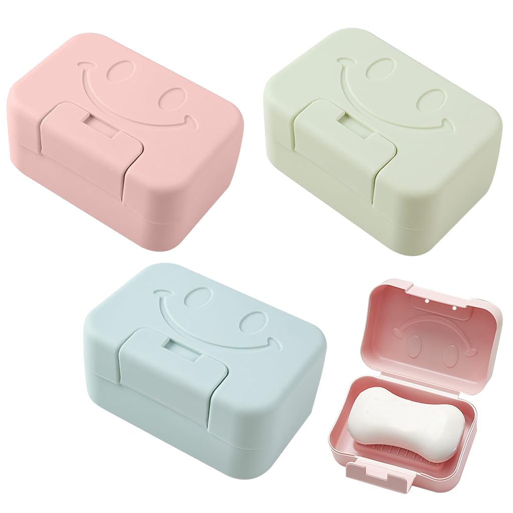 HASTHIP Soap Box Holder 3 Pack for Travel and Bathroom with Lockable Lid and ABS Material