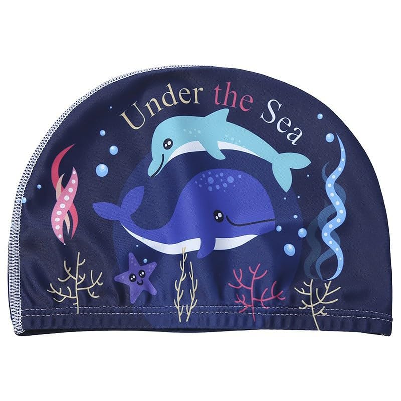HASTHIP® Proberos Gorro de natación para niños con diseño de delfín de Dibujos Animados, Gorro de Piscina de poliéster para niños y niñas de 6 a 12 años