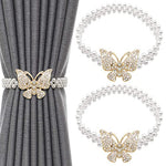 HASTHIP Curtain Tie Backs for Home and Office featuring Adjustable Elastic Rope | 2Pcs Gold Metal Pearl Holders