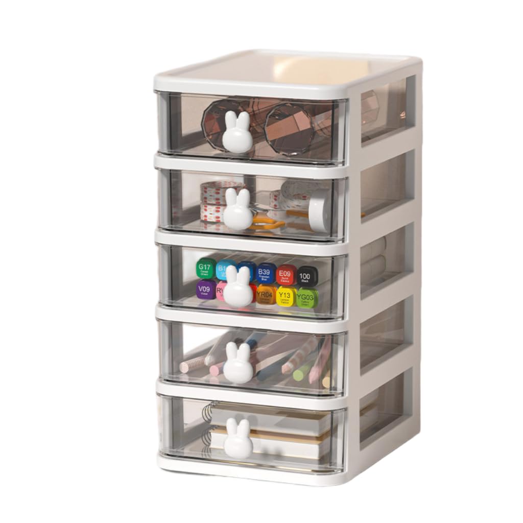 HASTHIP® 5-Layer Plastic Drawer Organizer, Stackable Waterproof Storage Cabinet with Handles and Wheels for Clothes, Toys, Makeup, Bathroom and Office Use
