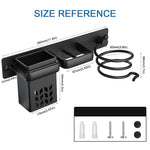 HASTHIP Hair Dryer Stand for Wall Mount Storage with 3 in 1 Holder and Aluminum Alloy Rack | Black 2PCS