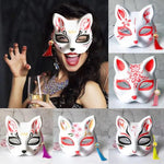 HASTHIP® 5pcs Cat Mask DIY Kit, Blank White Cat Face Masks for Kids Halloween, Graffiti Paintable Masquerade Costume Craft with Acrylic Paints, Brush Pens, Tassel & Sakura Bell Charms