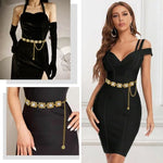 HASTHIP® Women's Metal Concho Belt,Vintage Crystal Waist Chain Belt for Dresses,Jeans Saree & Skirts Adjustable Boho Hip Gold Fashion Accessory