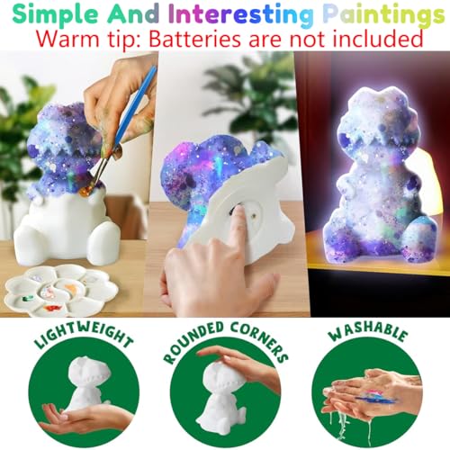 HASTHIP® 4.3 Inch Glowing Dinosaur Painting Kit for Kids, DIY Art Craft Set with 12 Colors, 2 Brushes, Creative Birthday Gift for Early Learning and Kindergarten