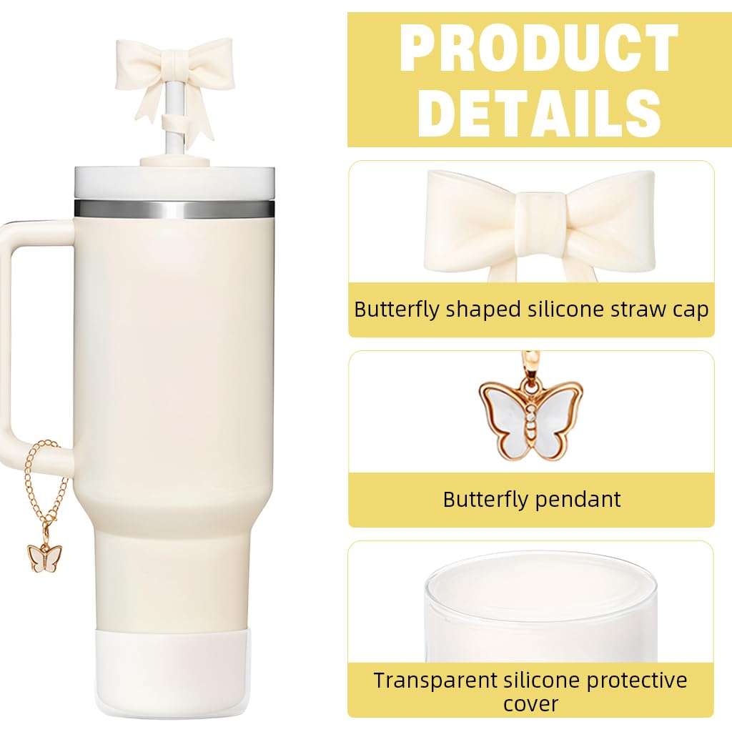 HASTHIP Stanley Cup Accessories Charm Kit Set 18PCS for Personalizing & Protecting Cups | Includes Butterfly Handle Charm and Straw Cleaning Brush