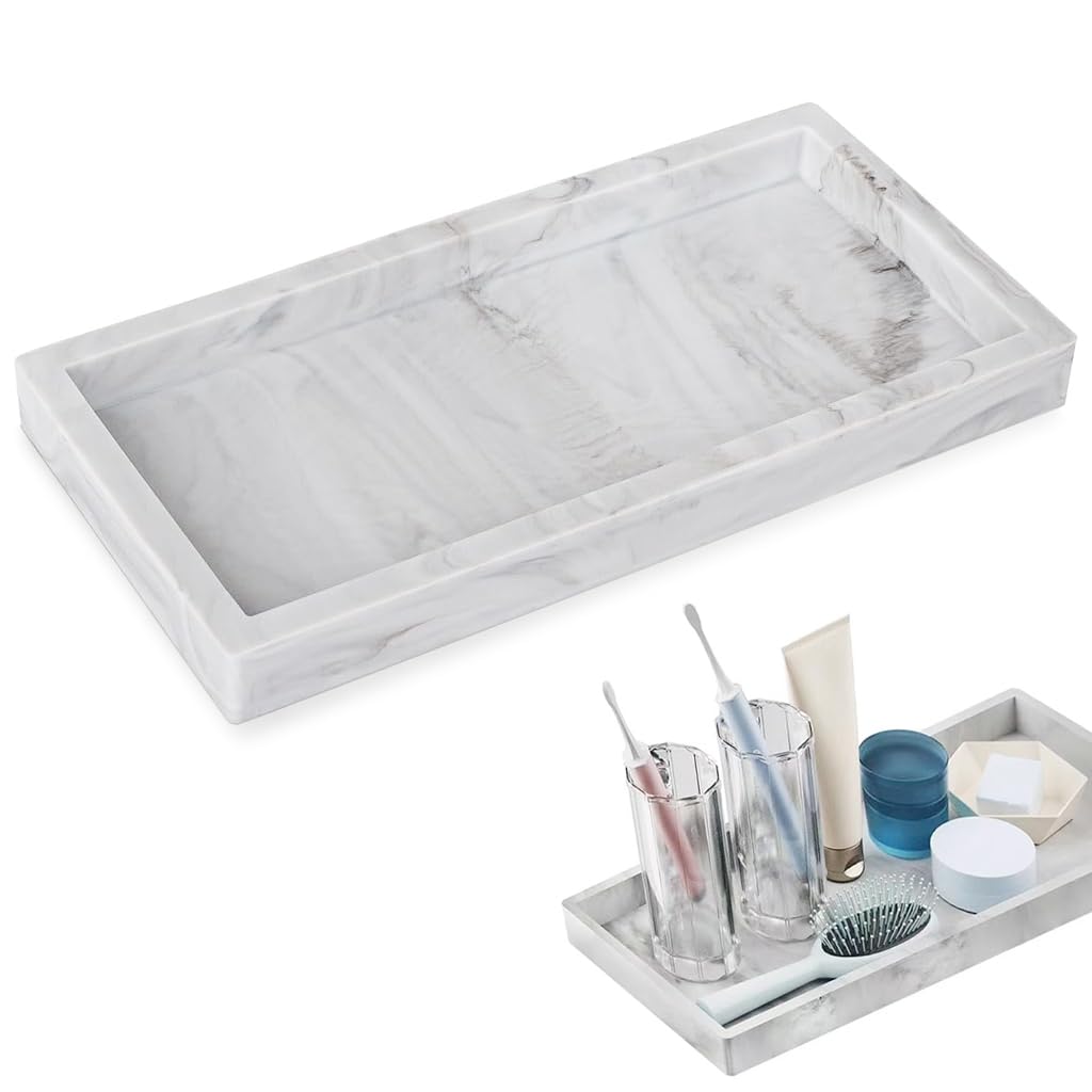 HASTHIP Silicone Bathroom Tray for Countertop Organization with Non Slip Surface 20x10cm | Modern Marble Pattern Easy Clean Storage