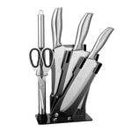 HASTHIP® Knife Set for Kitchen With Stand - 19 PCS High Carbon Stainless Steel Sharp includes Serrated Steak Set, Chef Knives, Bread Knife, Scissor, Sharpener, Metallic Silver