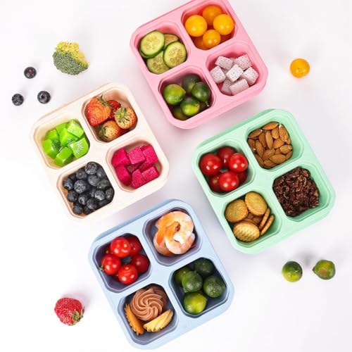 HASTHIP® 4 Pack Snack Containers, Divided Bento Snack Box, 4 Compartments Reusable Meal Prep Lunch Containers for Kids Adults, Food Storage Containers for School Work Travel