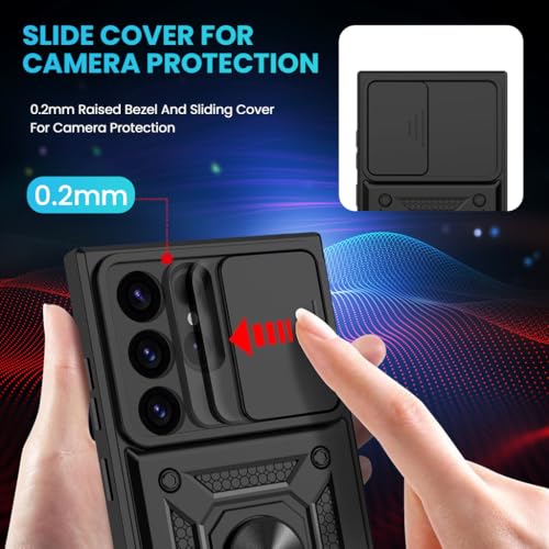 HASTHIP® Compatible with Samsung Galaxy Phone Case for Samsung Galaxy S25 Ultra Magnetic Anti-scratch Bumper Phone Case with Folding Kickstand Phone Grip & Sliding Camera Shield