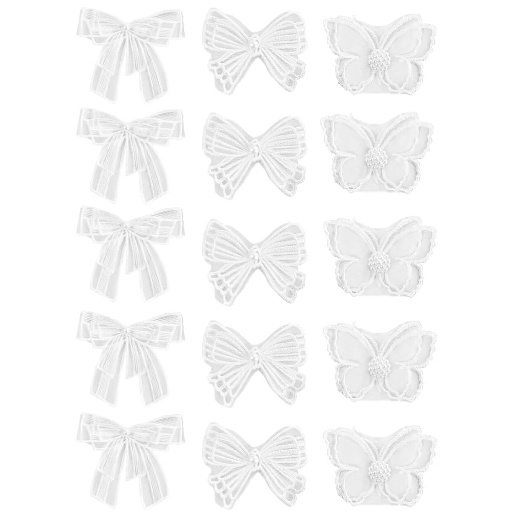 HASTHIP Applique Patches for DIY Crafts with 15 Sheer White Lace Bow and Butterfly Decals