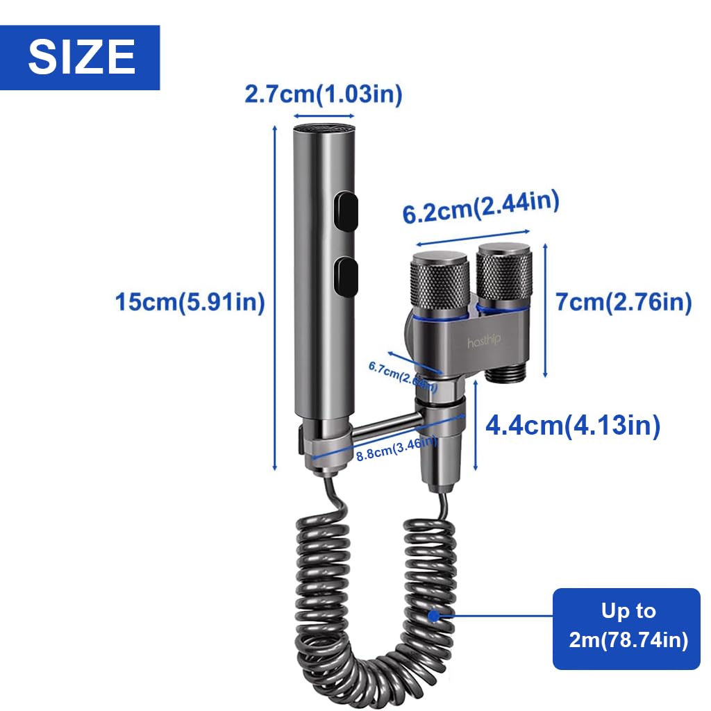 HASTHIP Toilet Spray Gun Kit with Dual Valve Controls and Spring Coiled Hose | Stainless Steel