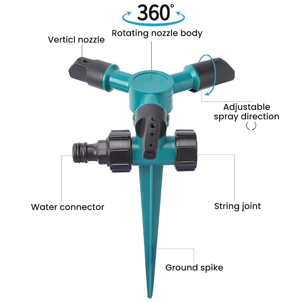HASTHIP Garden Sprinkler for Lawn Watering with 360° Rotation and 9pcs Set | Adjustable Three-Outlet ABS Design