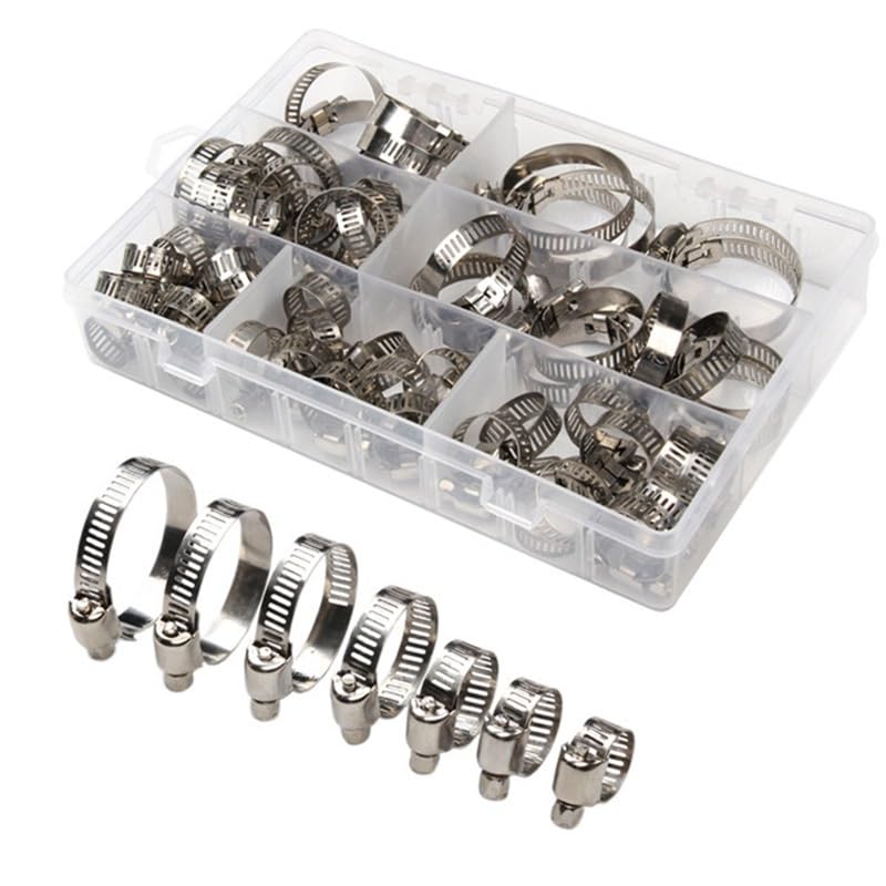 HASTHIP Pipe Clamps for Plumbing and Automotive with Adjustable Screw Fit 60Pcs 8–38mm | Stainless Steel Set in Storage Box