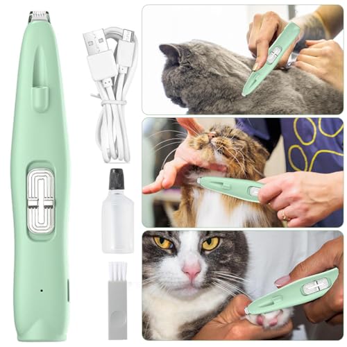 HASTHIP® Dog Paws Hair Trimmer, Low Noise Cat Foot Hair Trimmer with Cleaning Brush & Lubricating Oil, Pet Grooming Tool with LED & UV Light for Hair Around Paws, Buttocks, Wounds - USB Charging