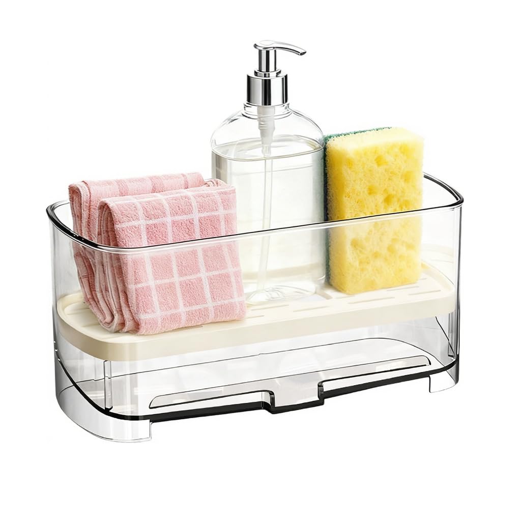 HASTHIP® Kitchen Sink Caddy Organizer, Detachable Dish Drying Rack, Compact Utensil Holder with Drain Tray, Space-Saving Sponge Holder for Countertop & Sink Area, Rustproof Stainless Steel,