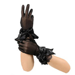HASTHIP® Guantes de Encaje para Mujer,Guantes Cortos Elegantes de Fiesta,Novia Negros con Lazo para Boda Ópera Baile y Ceremonia
