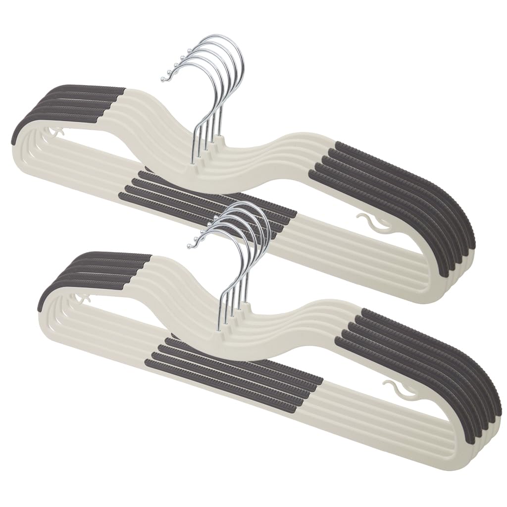 HASTHIP Plastic Hangers 10 Pack for Dry and Wet Clothes with 360º Swivel Hooks | 16.5 in Adult Size