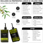 HASTHIP® 2 Pack 500ml Dispensador de Aceite de Oliva Vidrio Oscuro para Cocina con Boquilla Precisa,Embudo Silicona,Etiquetas Impermeables Botellas Antigoteo Recargables para Aceite y Vinagre